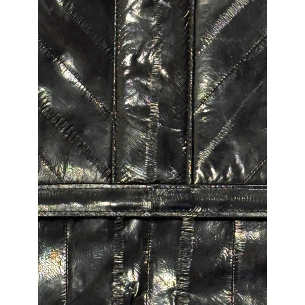 Vintage Black Eel Skin Leather Clutch Bag Oversized Paneled Envelope Handbag - Picture 2 of 10